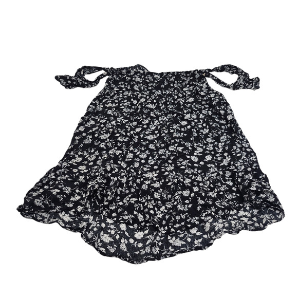 Black Drop Shoulder Dress Womens Small White Floral Tube Top Flowy Relaxed Comfy - Picture 3 of 8